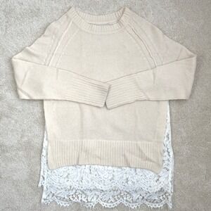 BROCHU WALKER Cream Wool Cashmere Lace Trim Sweater Top Women's Size S